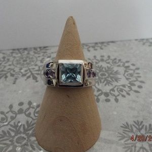 Sky Blue Topaz Platinum Bond Brass Men's Ring